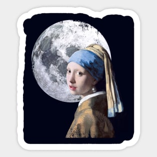 Girl with a pearl earring and the moon Sticker